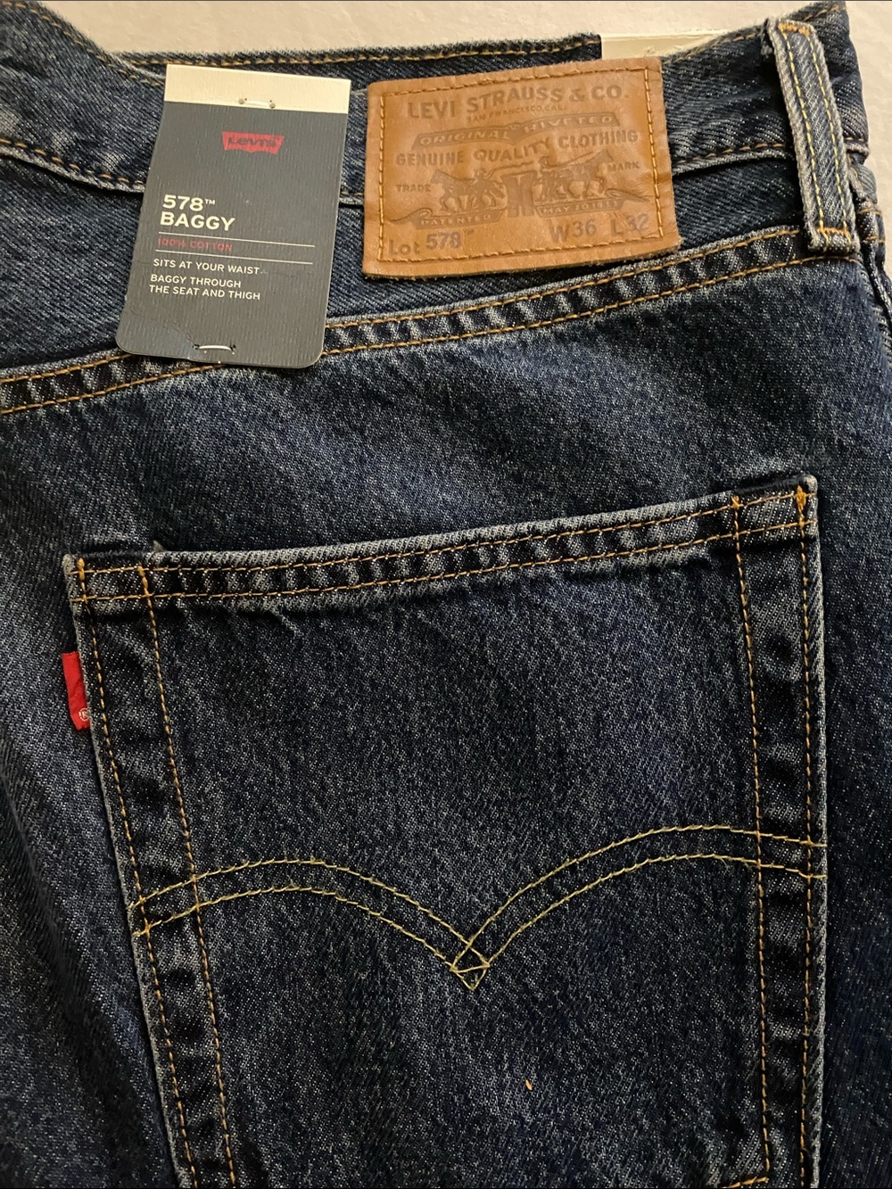 NWT Levi's 578 Baggy Men's Relaxed Denim Jeans Dark Blue 36 x 32